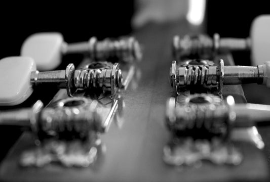 Guitar tuners from beneath the headstock.