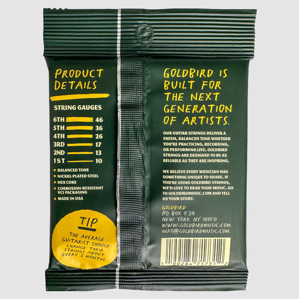 Back of Goldbird Medium electric guitar string packaging