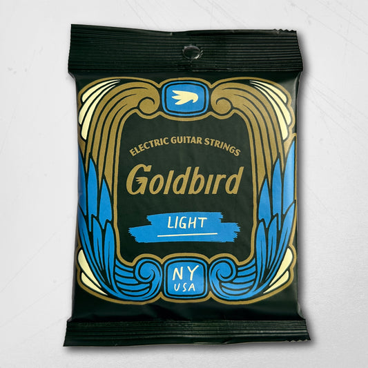 Goldbird electric guitar strings packaging on a white background